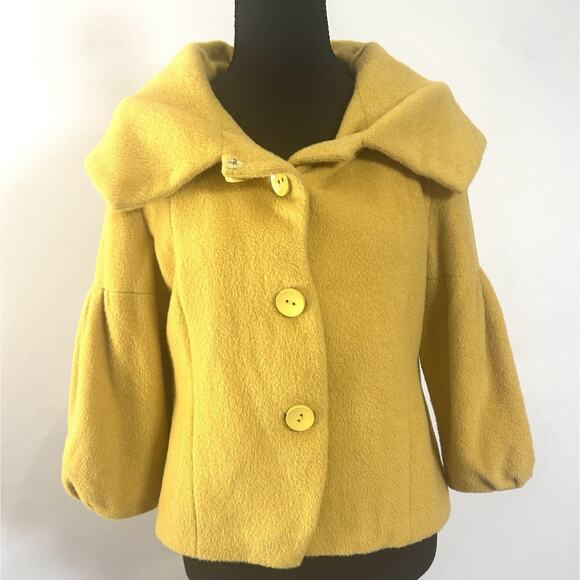 Itala Testino Luxury Baby Alpaca Wool Designer Coat Jacket Mustard Yellow Small - Picture 1 of 10